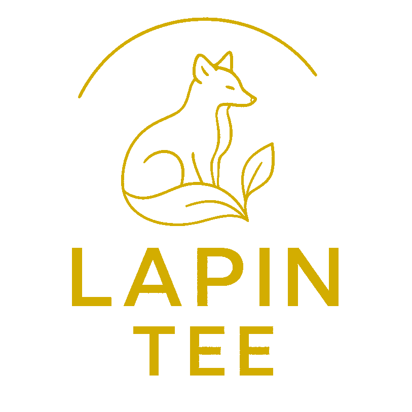 Gold line-art fox logo above the words ‘LAPIN TEE’ on a white background.